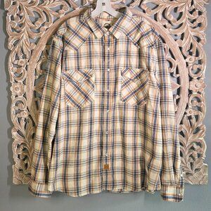 Men's Western Flannel Shirt Cream/Blue and Orange Plaid